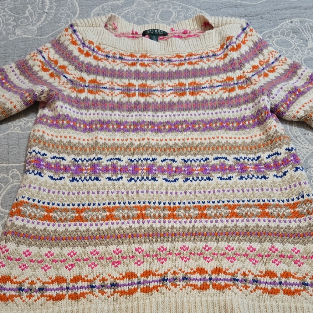 Ralph Lauren Cream and Orange Cowl Neck Sweater
